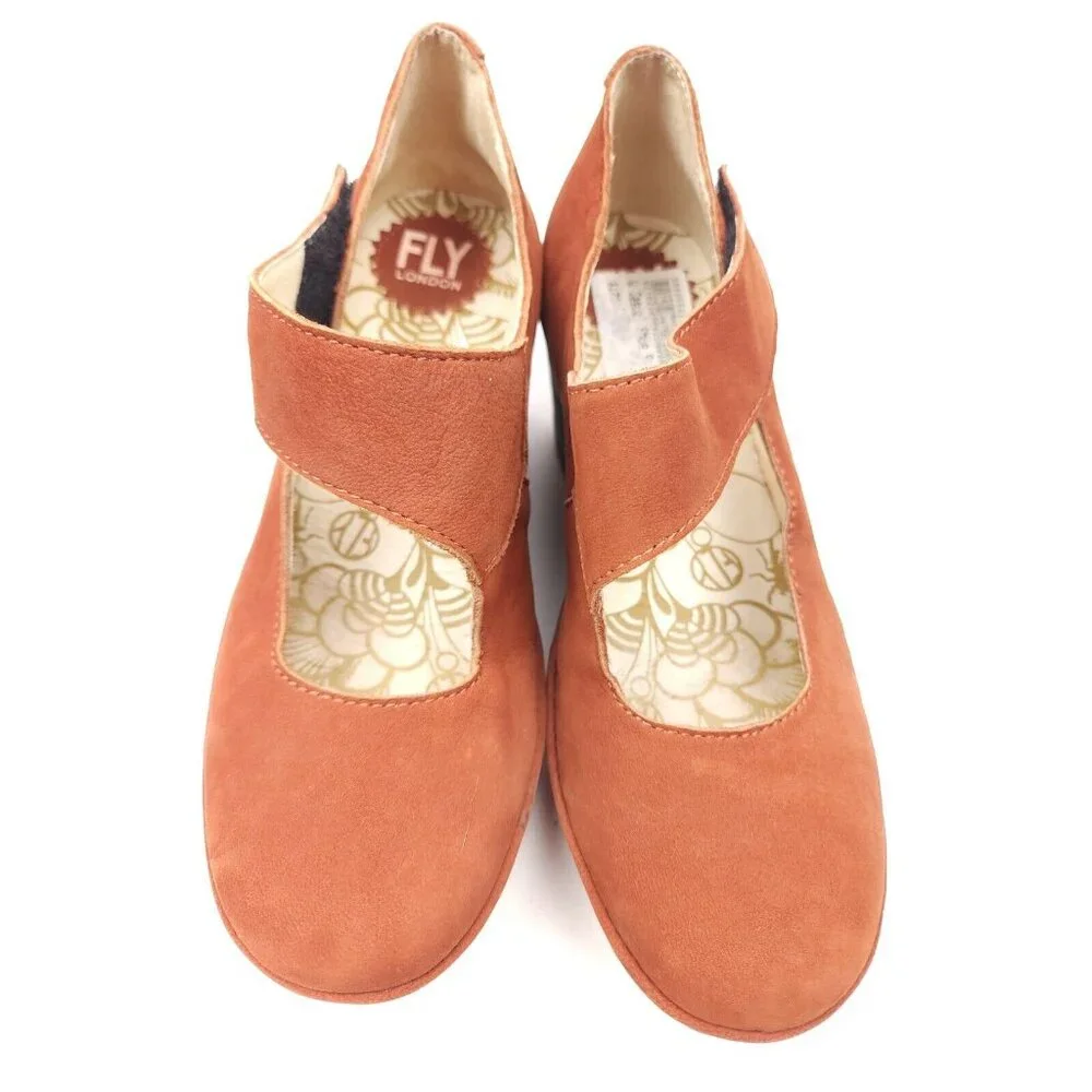 Fly London Yasi Red Orange Suede Platform Wedge Heels size US 6.5-7 EU 37 - Picture 4 of 9